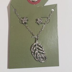 Silver-Tone Sparkling Crystal Leaf, Pendant Necklace Earrings - Women's Jewelry